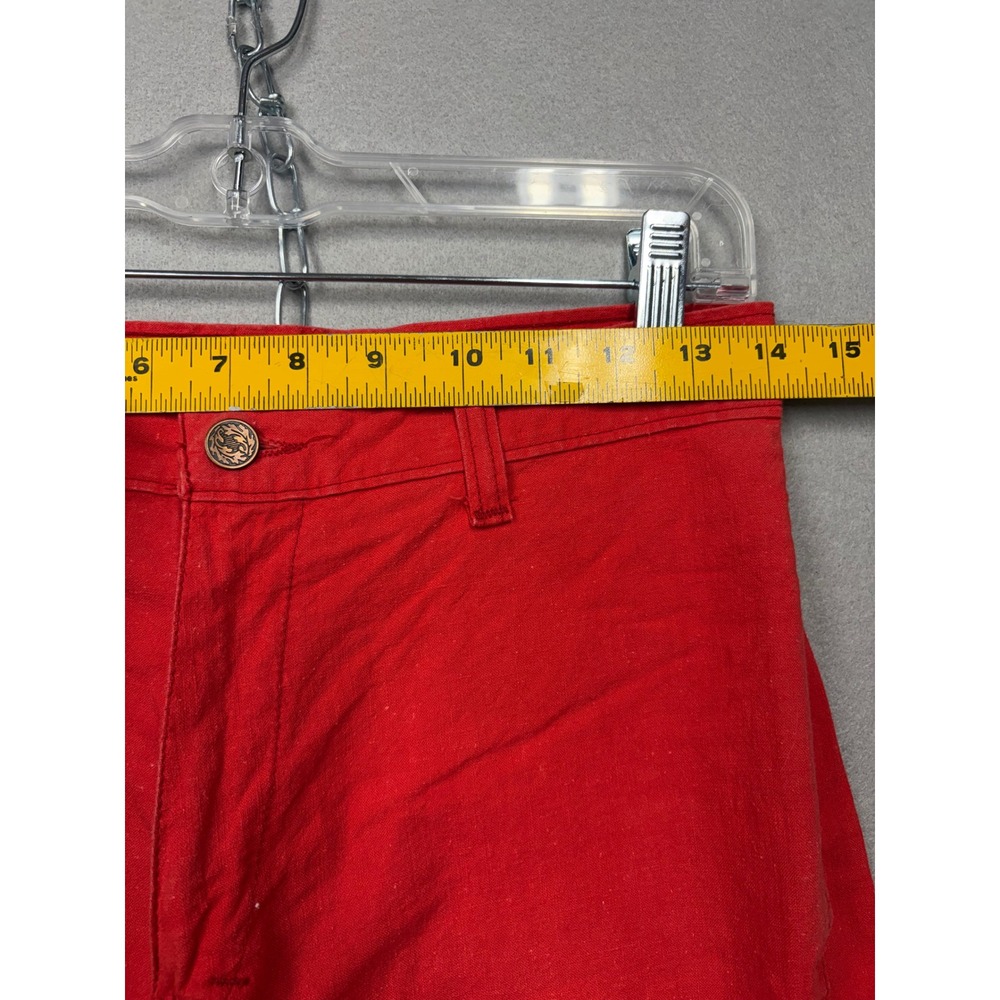 Vintage 70s Wide Leg Pants Women 25 Red Cotton Talon Zip High Rise Trousers - Picture 7 of 12